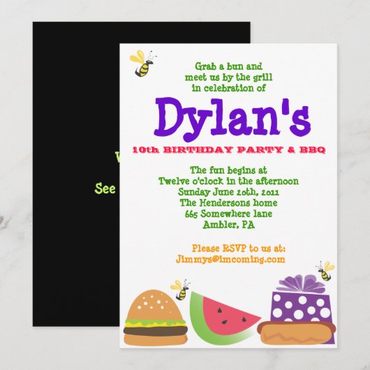 Bar-B-Que Birthday Bumble Bee Party Invitation Kaart (Voorkant / Achterkant)