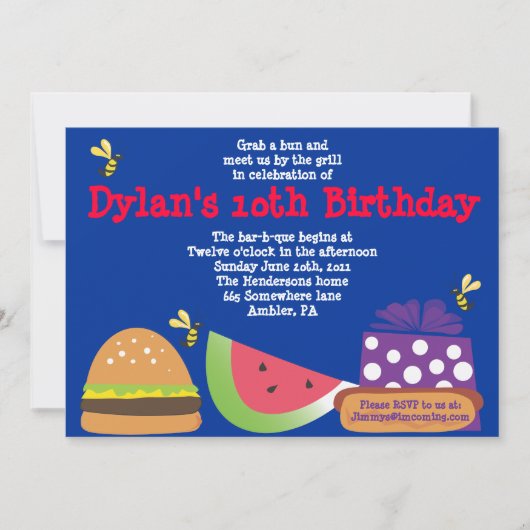 Bar-B-Que Birthday Bumble Bee Party Invitation Kaart (Voorkant)