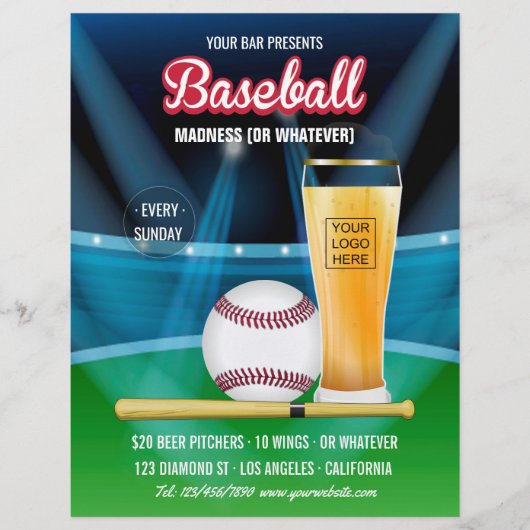 Bar Baseball Event Promo Menu foto en logo toevoeg (Voorkant)