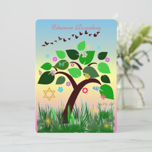 Bar Bat Bnai Tree of Life Mitzvah Invitation Kaart (Staand voorkant)