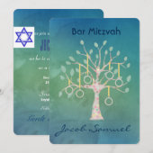 Bar Bat Bnai Tree of Life Mitzvah Waterverf Blue Kaart (Voorkant / Achterkant)