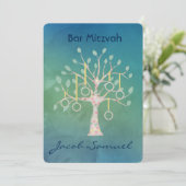 Bar Bat Bnai Tree of Life Mitzvah Waterverf Blue Kaart (Staand voorkant)