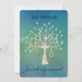 Bar Bat Bnai Tree of Life Mitzvah Waterverf Blue Kaart