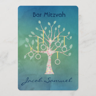 Bar Bat Bnai Tree of Life Mitzvah Waterverf Blue Kaart