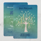 Bar Bat Bnai Tree of Life Mitzvah Waterverf Blue Kaart (Voorkant / Achterkant)