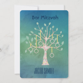 Bar Bat Bnai Tree of Life Mitzvah Waterverf Blue Kaart