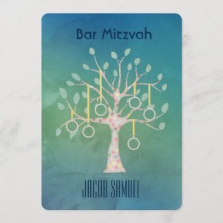 Bar Bat Bnai Tree of Life Mitzvah Waterverf Blue Kaart