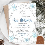 Bar/Bat Mitswa Blauwe Winter Sneeuwvlok Kaart<br><div class="desc">Sneeuwvlok thema Blauwe Winter Bar / Bat Mitswa Uitnodiging | Blauw Zilveren Sneeuwvlok Bar / Bat Mitswa Uitnodiging | Kerstbar / Bat Mitswa uitnodiging | Hebreeuwse uitnodiging | Jood opgeroepen voor de Thora uitnodiging</div>
