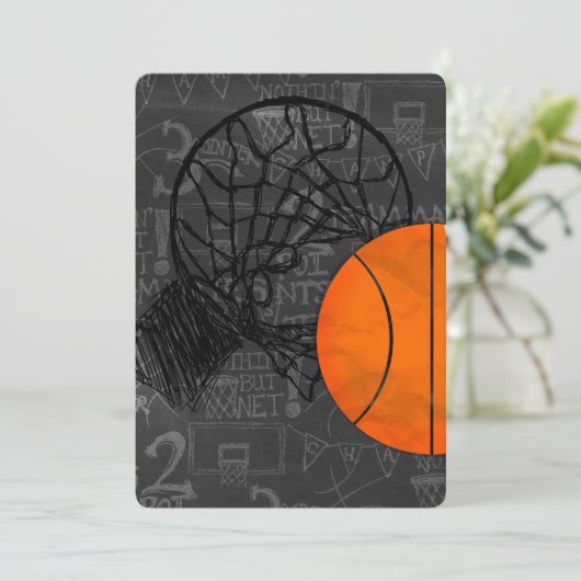 Bar Bat Mitswa Uitnodiging Basketbal Thema (Staand voorkant)