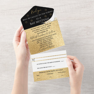 Bar Bat Mitzvah All in One Invitation Elegant Gold Uitnodiging