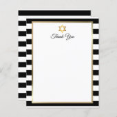 Bar Bat Mitzvah Black White Stripe Thank You Note (Voorkant / Achterkant)