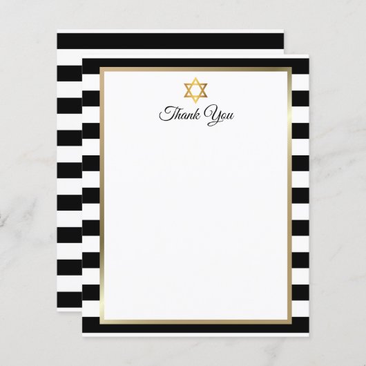 Bar Bat Mitzvah Black White Stripe Thank You Note (Voorkant / Achterkant)
