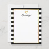 Bar Bat Mitzvah Black White Stripe Thank You Note (Voorkant)