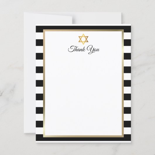 Bar Bat Mitzvah Black White Stripe Thank You Note (Voorkant)