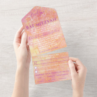 Bar Bat Mitzvah Bloemig Subtiel All In One Uitnodiging