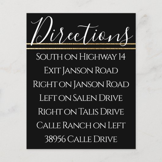 Bar Bat Mitzvah Elegant Gold Black Direction Kaart (Voorkant)