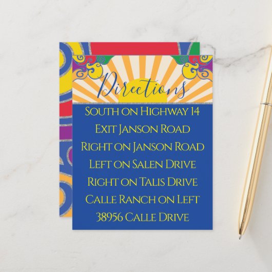 Bar Bat Mitzvah Enclosure/Direction Card Swirls (Voorkant / Achterkant in situ)