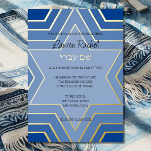 Bar/Bat Mitzvah Gelaagde Davidsterren Alle Kleuren Folie Uitnodiging