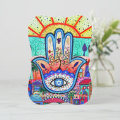 Bar Bat Mitzvah Hamsa Uitnodiging (Staand voorkant)