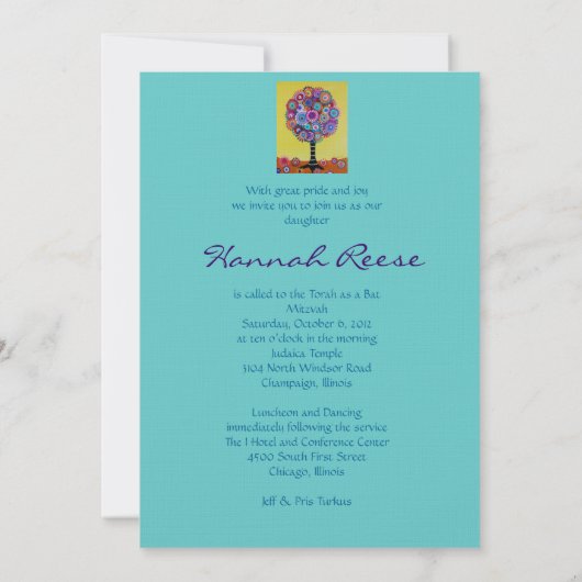Bar Bat Mitzvah Invitaties Kaart (Achterkant)