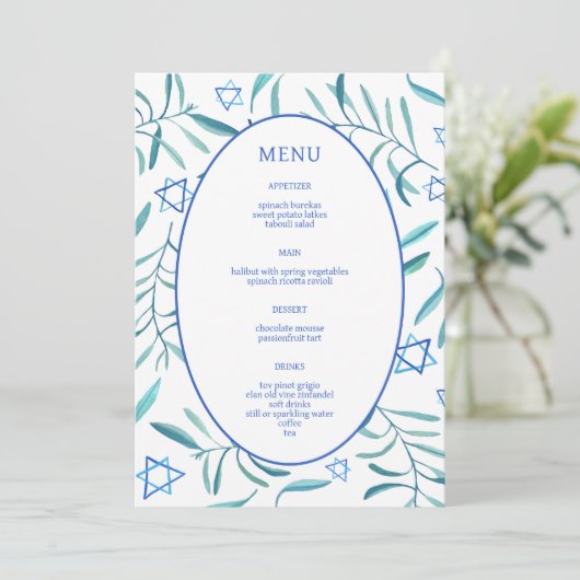 Bar Bat Mitzvah Joodse bruiloft Botanicals Custom Menu (Staand voorkant)
