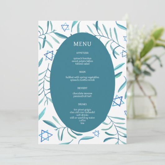 Bar Bat Mitzvah Joodse bruiloft Botanicals Custom Menu (Staand voorkant)
