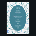 Bar Bat Mitzvah Joodse bruiloft Botanicals Custom Menu<br><div class="desc">Perfect aangepast menu voor een bat mitswa, bar mitswa of andere Joodse viering! Handgemaakte waterverf kunst voor u aan de voor- en achterkant! VOLLEDIG ! Klik hierboven op "Personaliseren" om de tekst te bewerken. Klik op "bewerken met het ontwerpgereedschap" om de lettertypen, kleuren en plaatsingen aan te passen en om...</div>
