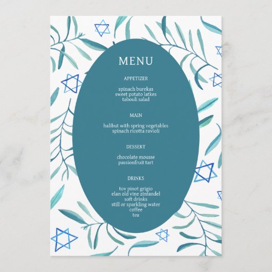 Bar Bat Mitzvah Joodse bruiloft Botanicals Custom Menu (Voorkant)
