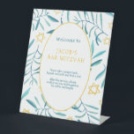 Bar Bat Mitzvah Joodse bruiloft Botanicals Custom Reclamebord Met Voetstuk<br><div class="desc">Perfect aangepast teken voor een bat mitswa, bar mitswa of andere Joodse viering! Handgemaakte waterverf kunst voor jou! VOLLEDIG ! Klik hierboven op "Personaliseren" om de tekst te bewerken. Klik op "bewerken met behulp van het ontwerpgereedschap" om de lettertypen, kleuren en plaatsingen aan te passen en om het ontwerp van...</div>