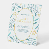 Bar Bat Mitzvah Joodse bruiloft Botanicals Custom Reclamebord Met Voetstuk (Voorkant)