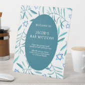 Bar Bat Mitzvah Joodse bruiloft Botanicals Custom Reclamebord Met Voetstuk (Insitu)