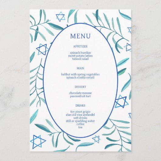 Bar Bat Mitzvah Joodse Bruiloft Botanicals Op Maat Menu (Voorkant)