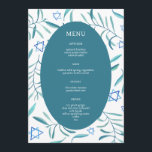 Bar Bat Mitzvah Joodse Bruiloft Botanicals Op Maat Menu<br><div class="desc">Perfect aangepast menu voor een bat mitzvah, bar mitzvah of andere joodse viering! Handgemaakte watercolor kunst voor jou op de voor- en achterkant! VOLLEDIG AAN TE PASSEN! Klik op “Personaliseer” hierboven om de tekst aan te passen. Klik op "bewerk met behulp van ontwerpprogramma" om de lettertypen, kleuren en plaatsing aan...</div>