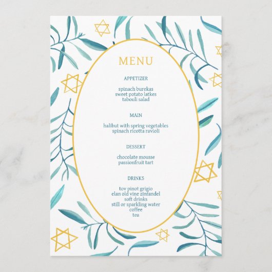 Bar Bat Mitzvah Joodse Bruiloft Botanicals Op Maat Menu (Voorkant)