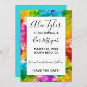 Bar Bat Mitzvah Kleur sparen de Datum Save The Date (Voorkant / Achterkant)