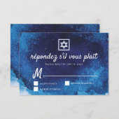 Bar Bat Mitzvah Modern Blue Waterverf RSVP Kaartje (Voorkant / Achterkant)
