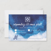 Bar Bat Mitzvah Modern Blue Waterverf RSVP Kaartje (Voorkant)