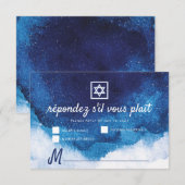 Bar Bat Mitzvah Modern Blue Waterverf RSVP Kaartje (Voorkant / Achterkant)