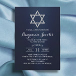 Bar Bat Mitzvah Modern Navy Blue Star van David Kaart<br><div class="desc">Bar Bat Mitzvah Modern Navy Blue Star van David Invitations.</div>