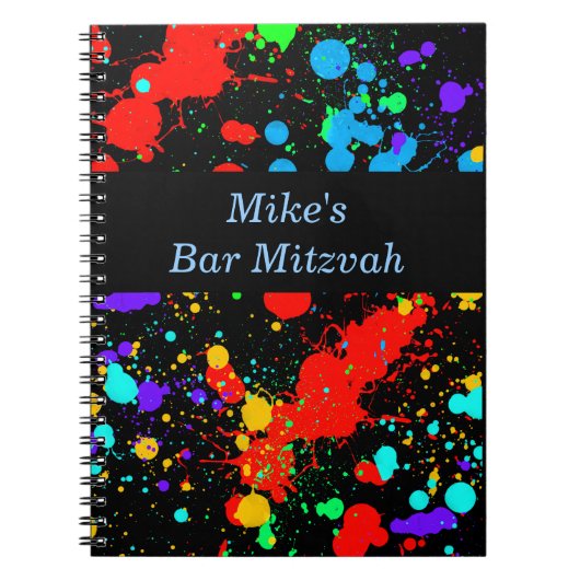 Bar, Bat Mitzvah Neon Paint Splatter Gastboek Notitieboek (Voorkant)