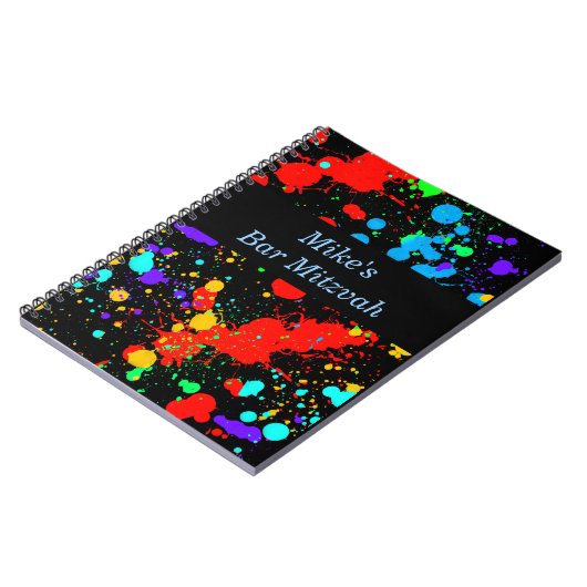 Bar, Bat Mitzvah Neon Verfspatten Gastboek Notitieboek (Linkerzijde)