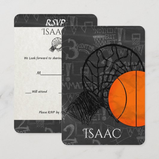 Bar Bat Mitzvah RSVP Card Basketball Theme (Voorkant / Achterkant)