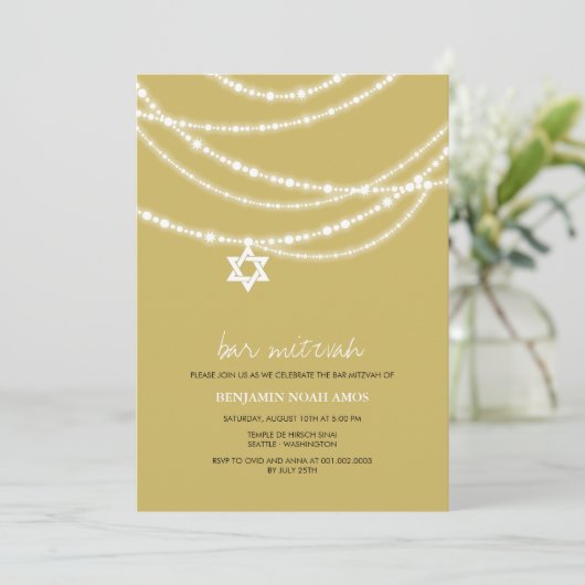 Bar / bat mitzvah sparkles ster van David Invite Kaart (Staand voorkant)