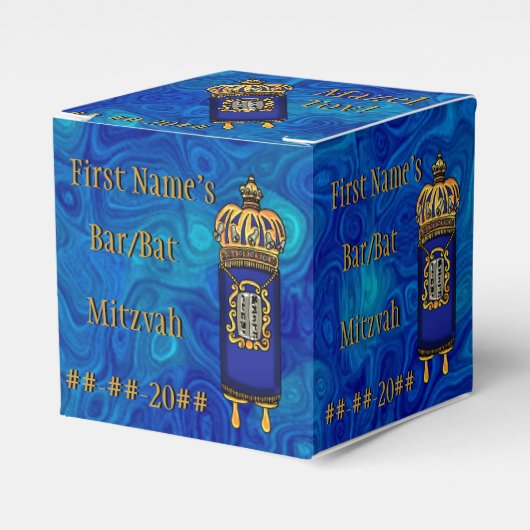 Bar-Bat Mitzvah Torah op Blauw Marmer Gepersonalis Bedankdoosjes (Voorkant Zijde)