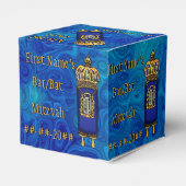 Bar-Bat Mitzvah Torah op Blauw Marmer Gepersonalis Bedankdoosjes (Achterkant)