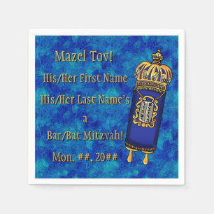 Bar-Bat Mitzvah Torah op Blauw Marmer Gepersonalis Servet