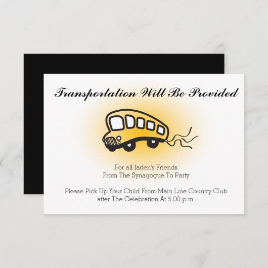 Bar Bat Mitzvah Transportation Mini Bus Card Informatiekaartje (Voorkant / Achterkant)