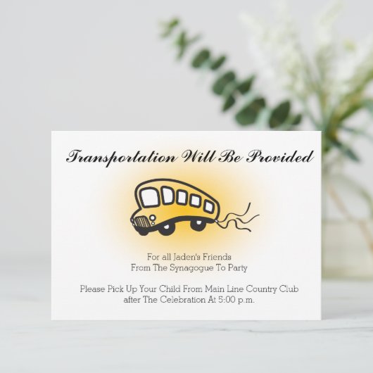 Bar Bat Mitzvah Transportation Mini Bus Card Informatiekaartje (Staand voorkant)