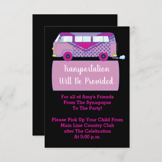 Bar Bat Mitzvah Transportation Mini Bus Card Kaart (Voorkant / Achterkant)