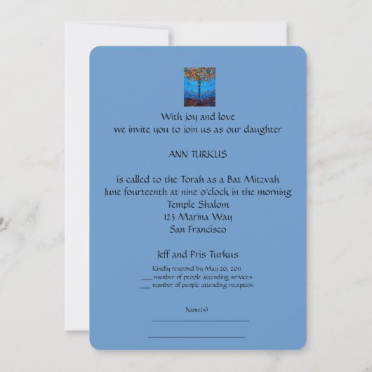 bar bat mitzvah TREE OF Life INVITATIES Kaart (Achterkant)
